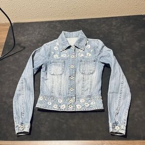 Vintage 90s Y2K Retro Floral Embroidered Button Denim Jacket Fairy Grunge Whimsy